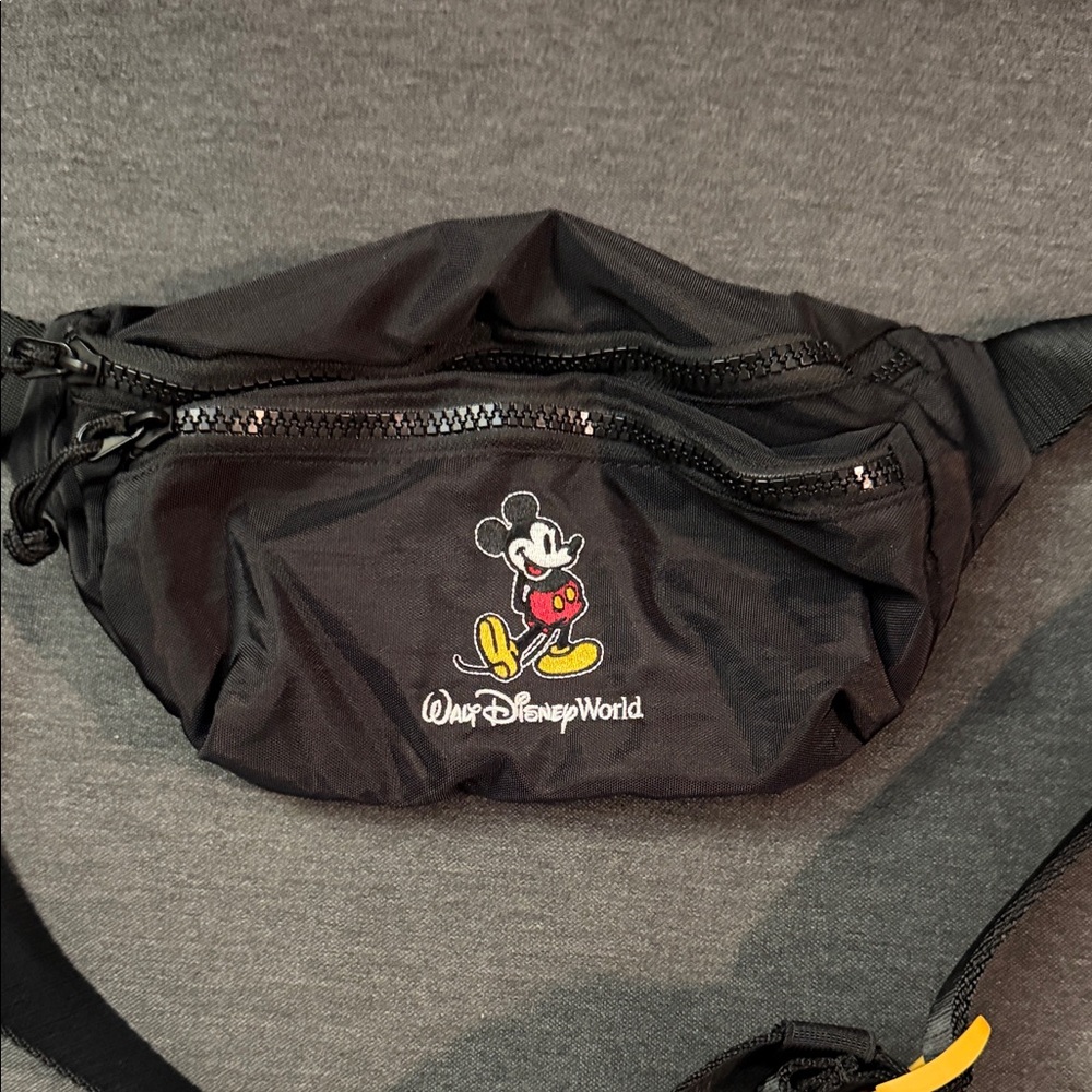 Walt Disney World Black Waist Pack with Embroidered Mickey in Red & Yellow